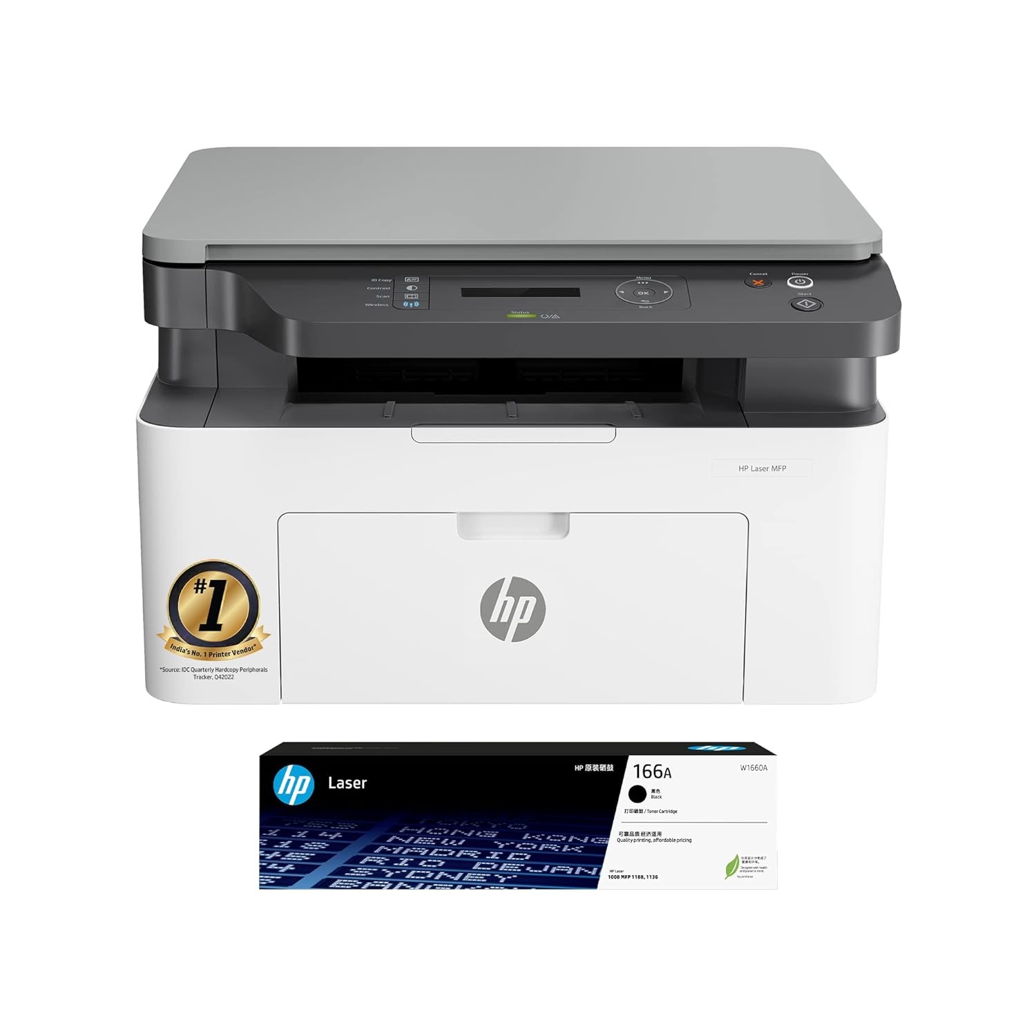 HP Laser MFP 1188w, Wireless, Print, Copy, Scan, Ethernet, Hi-Speed USB 2.0, Up to 21 ppm, 150-sheet input tray, 100-sheet output tray, 10,000-page duty cycle, 1-year warranty, Black and White, 715A3A